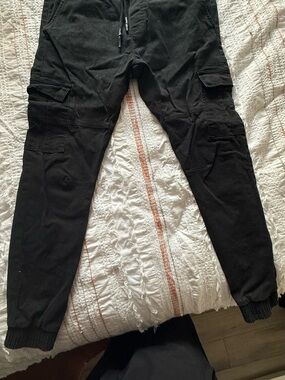 Urban Heritage Black Cargo Joggers with Drawstring Waist